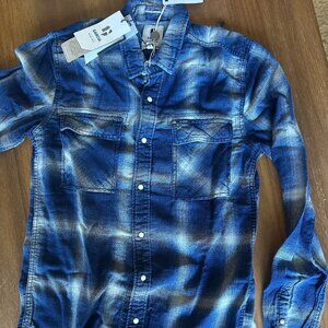 Garcia Indigo Plaid Button-Up Shirt Men’s Medium Blue Snap Front NWT